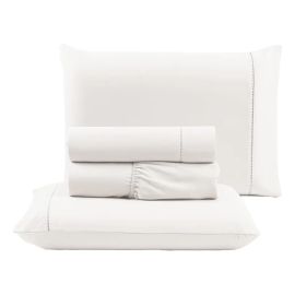 Jogo de Lençol Cama King Size 400 Fios Ponto Palito 4 Peças Cor Branco Desenho do tecido Liso