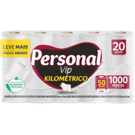 Personal Papel Higiênico Kilométrico Folha Dupla, com 20 Rolos 50M