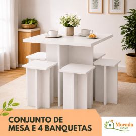 Mesa de Jantar Compacta com 4 Bancos para Cozinha, Kitnet e Espaços Pequenos - [PIX]