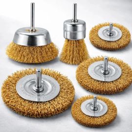 Escova de Aço para Furadeira Parafusadeira Kit 6pcs Polimento e Limpeza Disco Circular Reta Cônica Copo Aço Larão Esmeril Blueforce