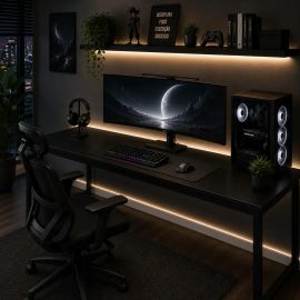 Mesa Gamer 150cm Industrial Estrutura Aço para Computador Preto