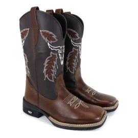 Bota Masculina Texana Rustica Bruta Couro Bordada Boi Rodeio - [PIX]