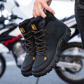 Bota Masculina CAT Coturno Preto Couro Sintético com Palmilha Borracha Alta Densidade Envio Rápido - [PIX]