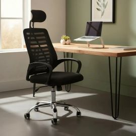 Cadeira Executiva Eike Mesh Zebra Alta Preta Giratória Ergonômica - [PIX]
