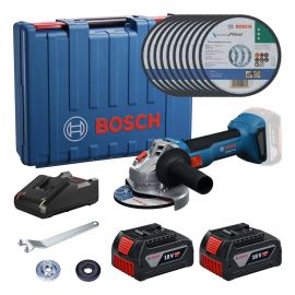 Kit Esmerilhadeira Bosch Gws18v-8 e 2 Baterias 4ah 10 Discos Azul