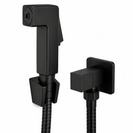 Ducha Higiênica Quadrada Luxo Banheiro Lavabo Preta Registro em Metal 1,20m