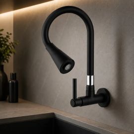 Torneira Gourmet Parede Cozinha Preta Flexível 2 Jatos