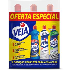 Kit Veja - 1 Limpadores Multiuso Original 500ml + 1 Limpador Cozinha Desengordurante Limão 500ml + 1 Limpador Banheiro Tira Limo 500m