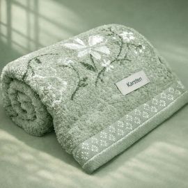 Toalha de Rosto Karsten Yuna 100% Algodão Barra Floral Macia Cor Verde Matcha 40209/30