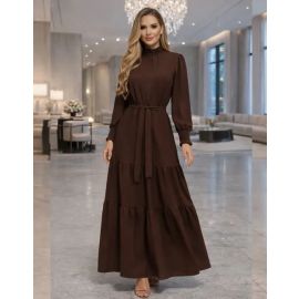 Vestido Longo Feminino Manga Longa Gola Alta Evangélico Luxo