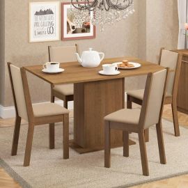 Sala de Jantar Madesa Talita Mesa Tampo Madeira 4 Cadeiras Cor Rustic/Crema/Pérola Desenho do tecido das cadeiras Liso