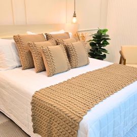 Kit Peseira Manta Tricot Sofá Cama Casal Queen King Aconchego Home Decor + 2 Capas Almofadas - [PIX]