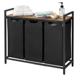 SONGMICS Cesto de roupa suja triplo com sacos removíveis, prateleira metálica, 3×40L, Branco Creme e Branco Nuvem