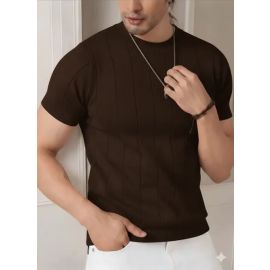Blusa Masculina Básica Manga Curta Canelada Tricot Modal