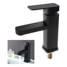 Torneira de Banheiro Quadrada Preta com Furo Único Pintada Preto Processo de Pintura