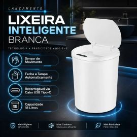 Lixeira Inteligente Automática com Sensor Anti Odor 16l Recarregável Usb