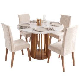Conjunto Sala de Jantar Mesa Redonda 0,90m Veneza 4 Cadeiras Milano