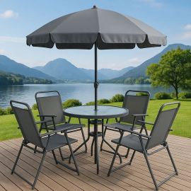 Conjunto de Mesa com 4 Cadeiras + Guarda Sol Piscina Jardim