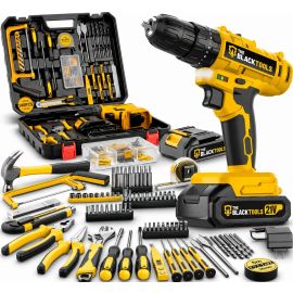 Parafusadeira Furadeira de Impacto The Black Tools Profissional Bateria 21V C/ Maleta Kit Acessórios 145 Peças TBKIT23