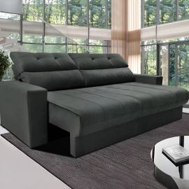 Sofá 3 Lugares Clean Retrátil Reclinável Cama Inbox - Cinza - Liso
