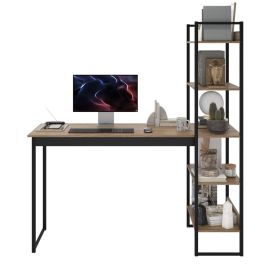 Escrivaninha Mesa Escritório Home Office Lâmina com Preto com 5 Prateleiras Estante Integrada Industrial Mod: Atenas Sho
