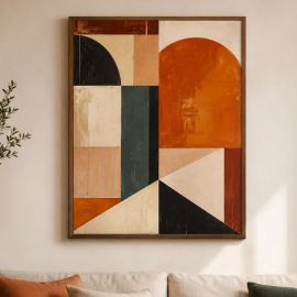 Quadro Decorativo para Sala de Estar Abstrato 90x60 cm com Vidro e Moldura Premium Entrega Rapida