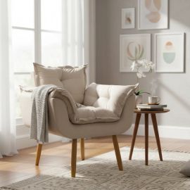 Poltrona Decorativa Suede - Bege - [PIX]