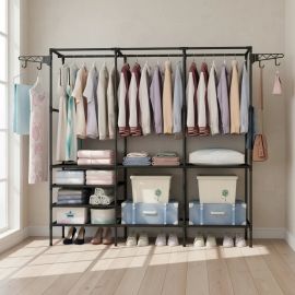 Arara Cabideiro Closet Roupas Sapateira Cabides Triplo Preto