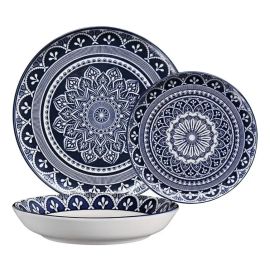 Aparelho de Jantar 18 Peças Flat Málaga Azul Cerâmica Oxford