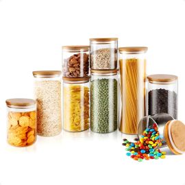 Kit 9 Potes Mantimentos Vidro Herméticos com Tampa Bambu Alta Resistência Epsilon EPS-709 - [PIX]