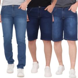 Kit 2 Bermuda Masculina Jeans e 1 Calça Jeans Skinny Lycra