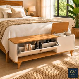 Sapateira com Baú Banco Luxor para Quarto e Premium, Toda em MDF com Acabamento Impecável 130 cm