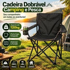 Cadeira Dobrável com Porta Copo Bolsa Portátil Resistente até 120kg