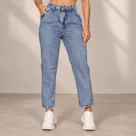 Calça Jeans Mom Feminina Cintura Alta Reta Barra Soltinha (2 Cores)
