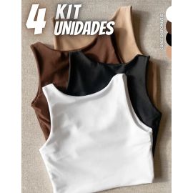 Kit 4 Blusas Regata Feminina Suplex Tshirt Básica Casual