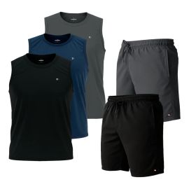 Kit 5 Peças: 3 Camisas Regata Dry-fit Sandrini + 2 Short Tactel