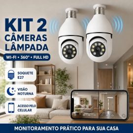 Kit 2 Câmeras de Segurança Lâmpada Wi-Fi Full HD 1080p para Monitoramento Interno - [PIX]
