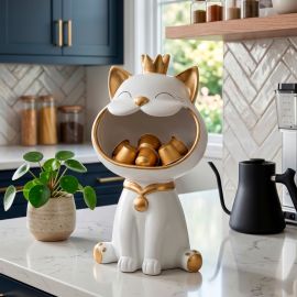Enfeite Decorativo Gato Porta-Doces Vaso de Cerâmica Baleiro Bomboniere Festa Presente Mesa Infantil