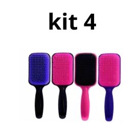 Kit 4 Escovas de Cabelo Raquete Almofadada, Escova Raquete Flex Desembaraça Todos Tipos Cabelos