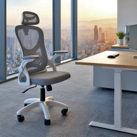 Cadeira de Escritório Columbus Presidente Ergonomica Cinza Mesh