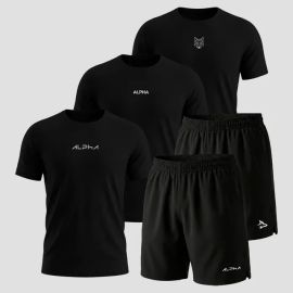 Kit 5 Peças All Black Dry 3 Camisetas e 2 Bermudas Alpha - [PIX]