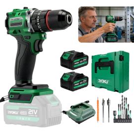 Furadeira Parafusadeira de Impacto Brushless 13mm 70nm Ryoku Verde-musgo 127/220v