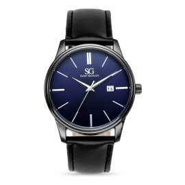 Relógio Masculino Couro Azul Caixa Prata Saint Germain 42mm