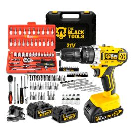 Furadeira Parafusadeira de Impacto 2 Baterias 21v + 46 Peças Amarelo 110v/220v 60hz