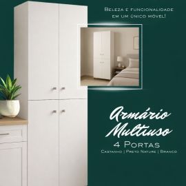 Armário Multiuso Parede 4 Portas 184cm | Suspenso ou com Pés | Área de Serviço/Cozinha - [PIX]