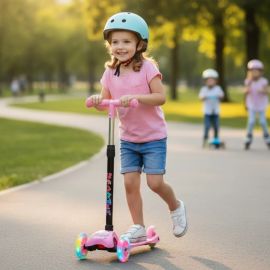 Patinete Infantil Dobrável 3 Rodinhas de Led Ajustável Rosa Coelho
