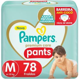 Fralda Pampers Premium Care Pants Tamanho M, Fácil de Vestir, 78 Unidades