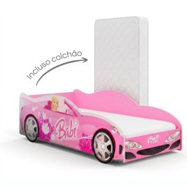 Mini Cama Carro Infantil Feminina Menina em MDF Adesivada com Personagens Divertidos Colchão Incluso – AV