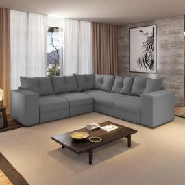 Sofa de Canto 5 Lugares Suede Qatar Estofados - Cinza Cinza Capitonê