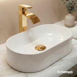 Cuba Pia de Apoio Sobrepor Oval 43x25 Branca Banheiro Lavabo Beltempo BT-2030 - [PIX]
